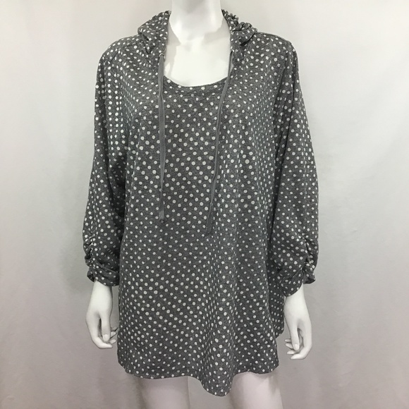 Avenue Gray/White Polka Dot Hoodie Tops - Avenue Gray/White Polka Dot Hoodie